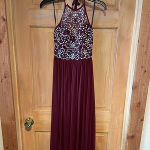 Burgundy Prom Dress with Embellished Bodice